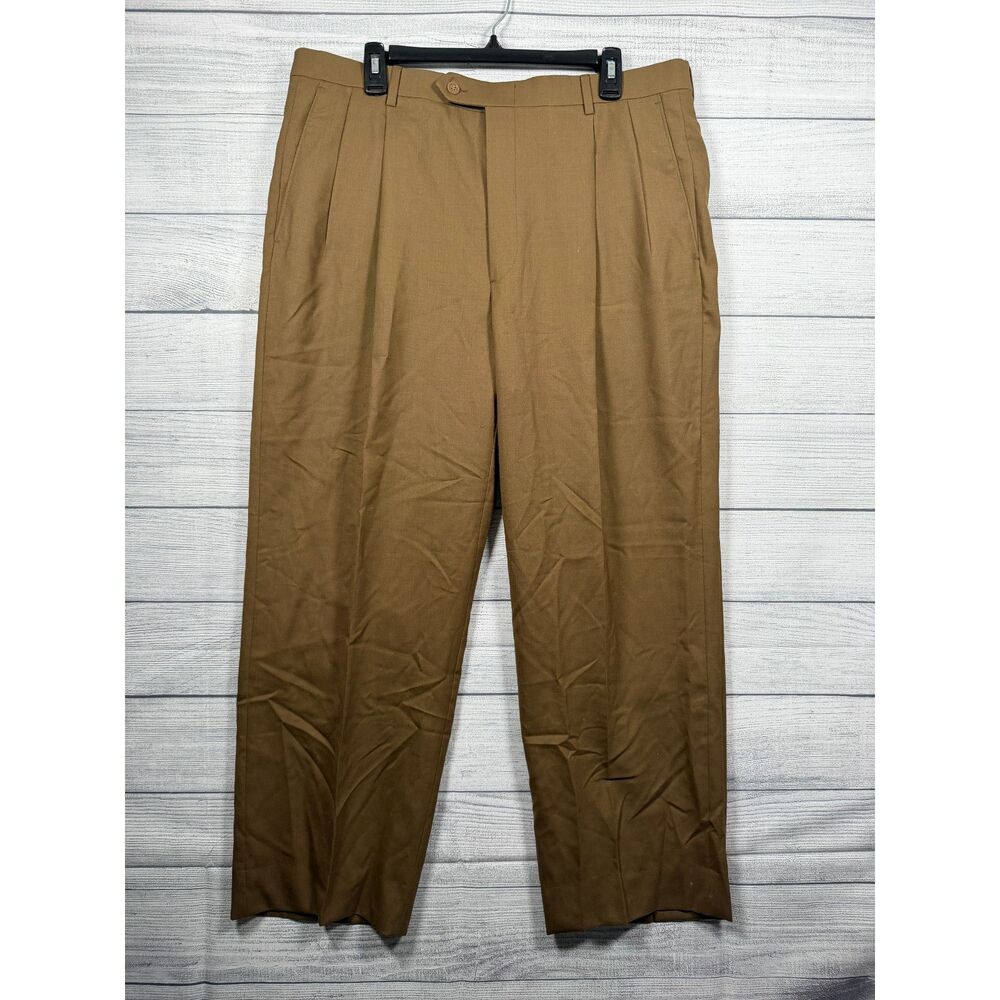 Hart Schaffner Marx Traveler Men's 36x29 Brown Pleated Dress Pants 4400